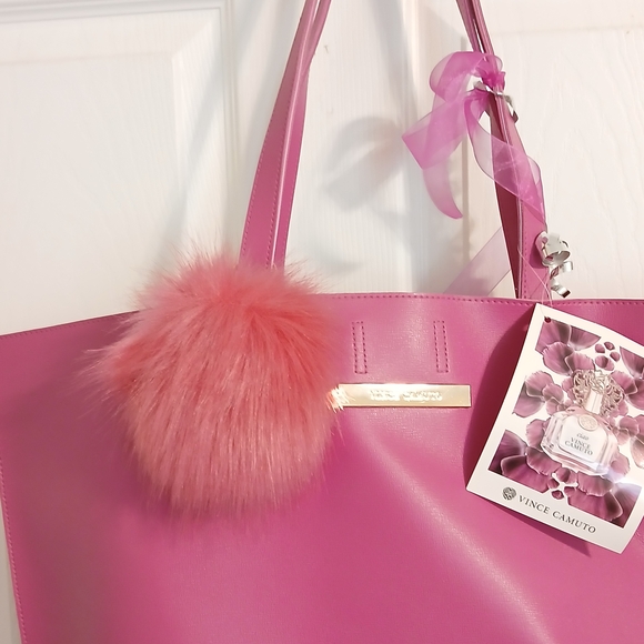 Vince Camuto Fuchsia Tote with Pom Pom - Picture 3 of 8